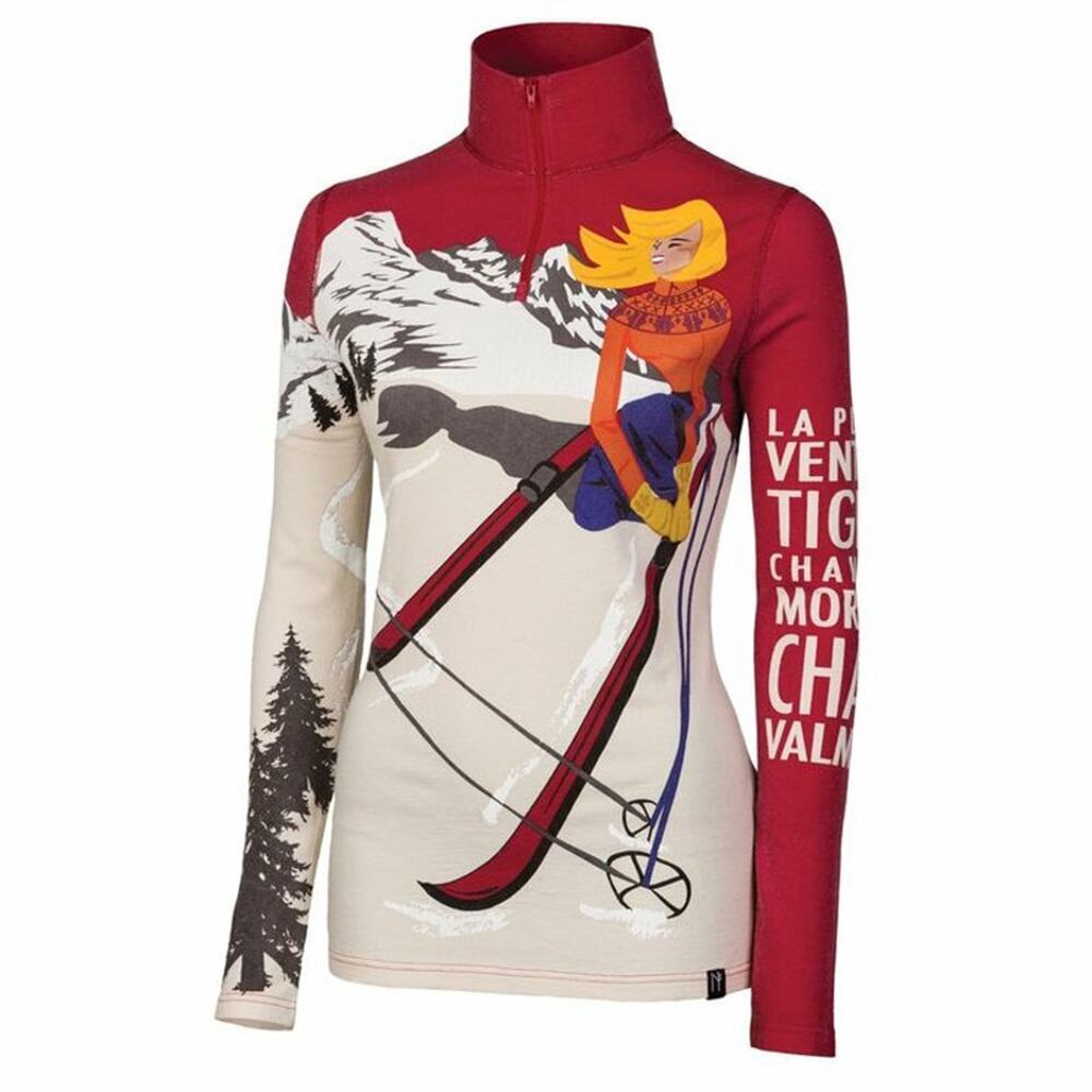 Neve Garmisch Silk Wool Blend Red Creme Quarter Zip Ski Courchevel Baselayer XS